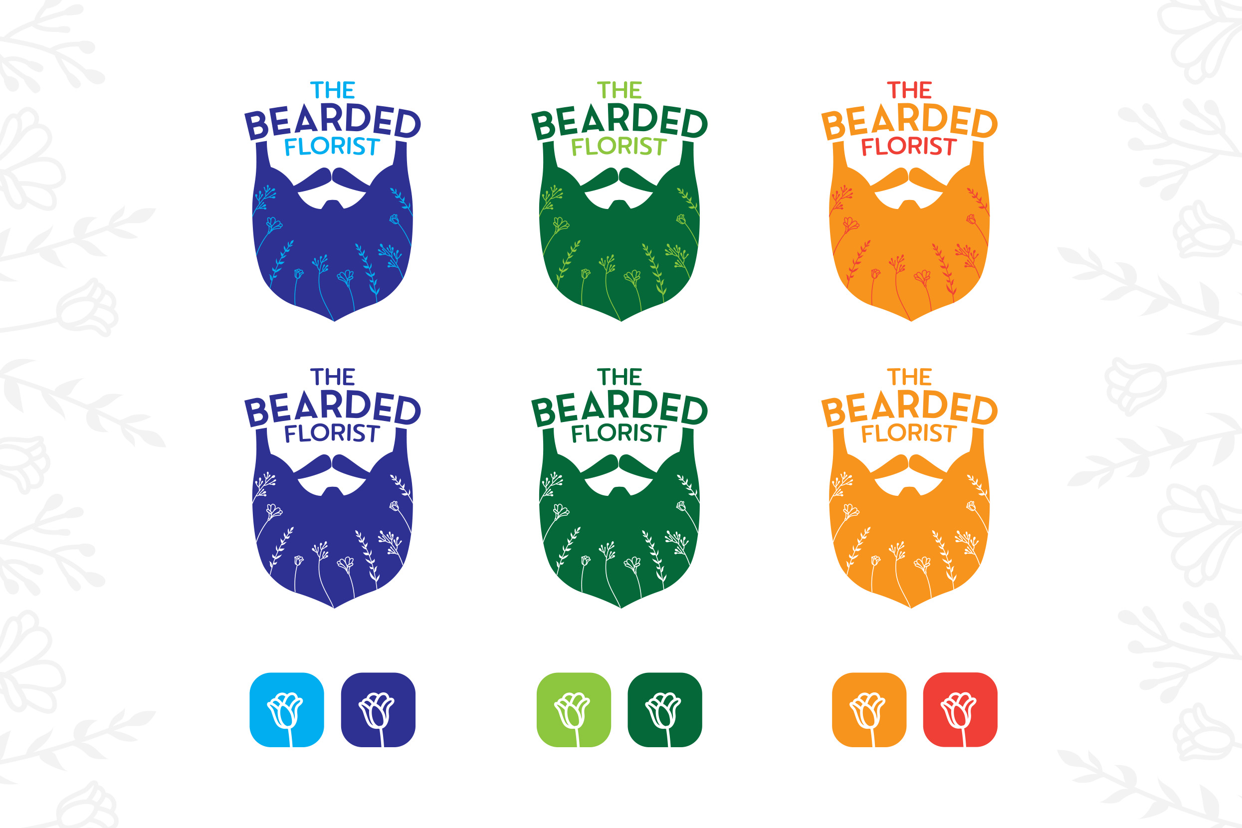 The Bearded Florist logos in all 3 color schemes