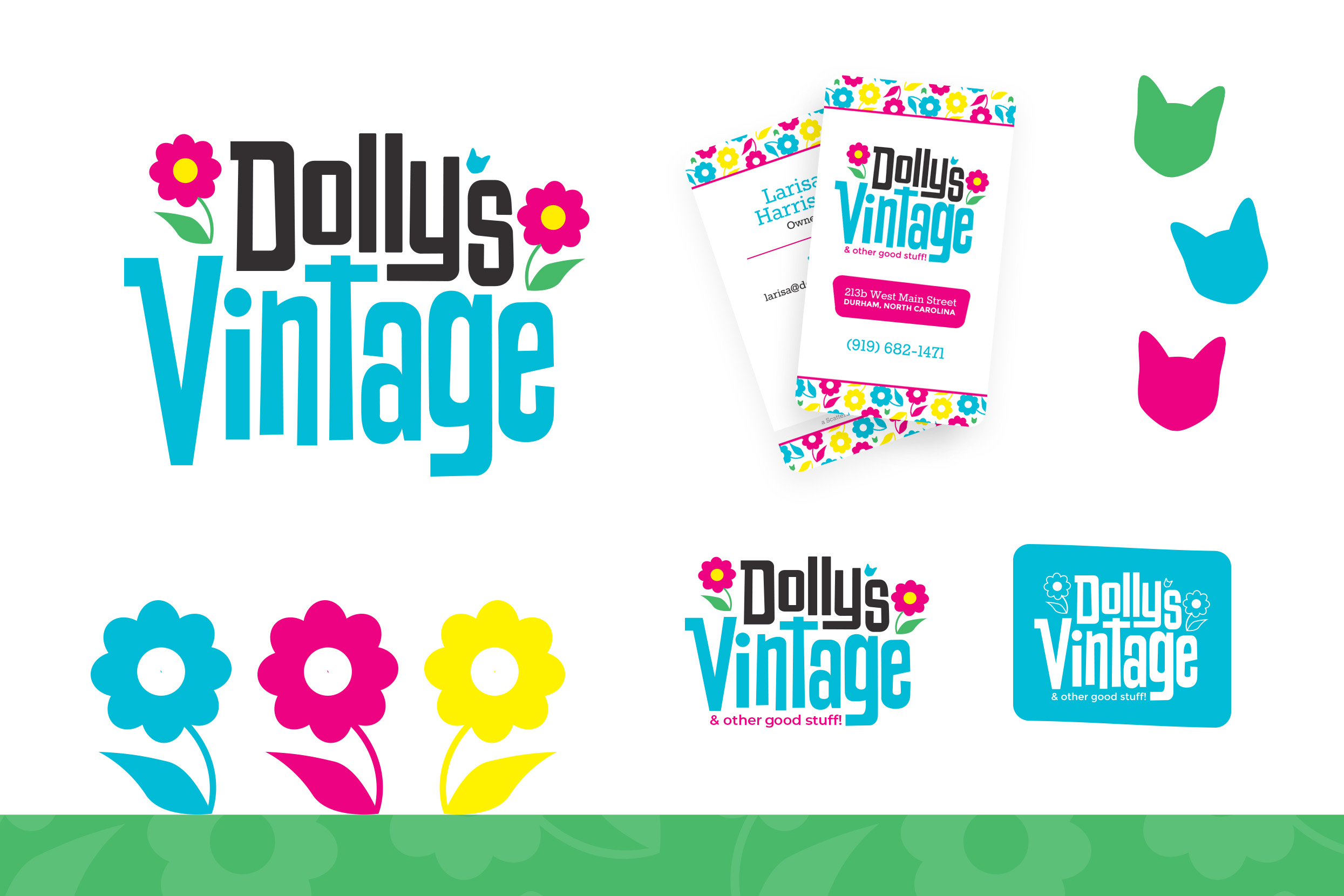 Dolly's Vintage logo and branding elements with colorways