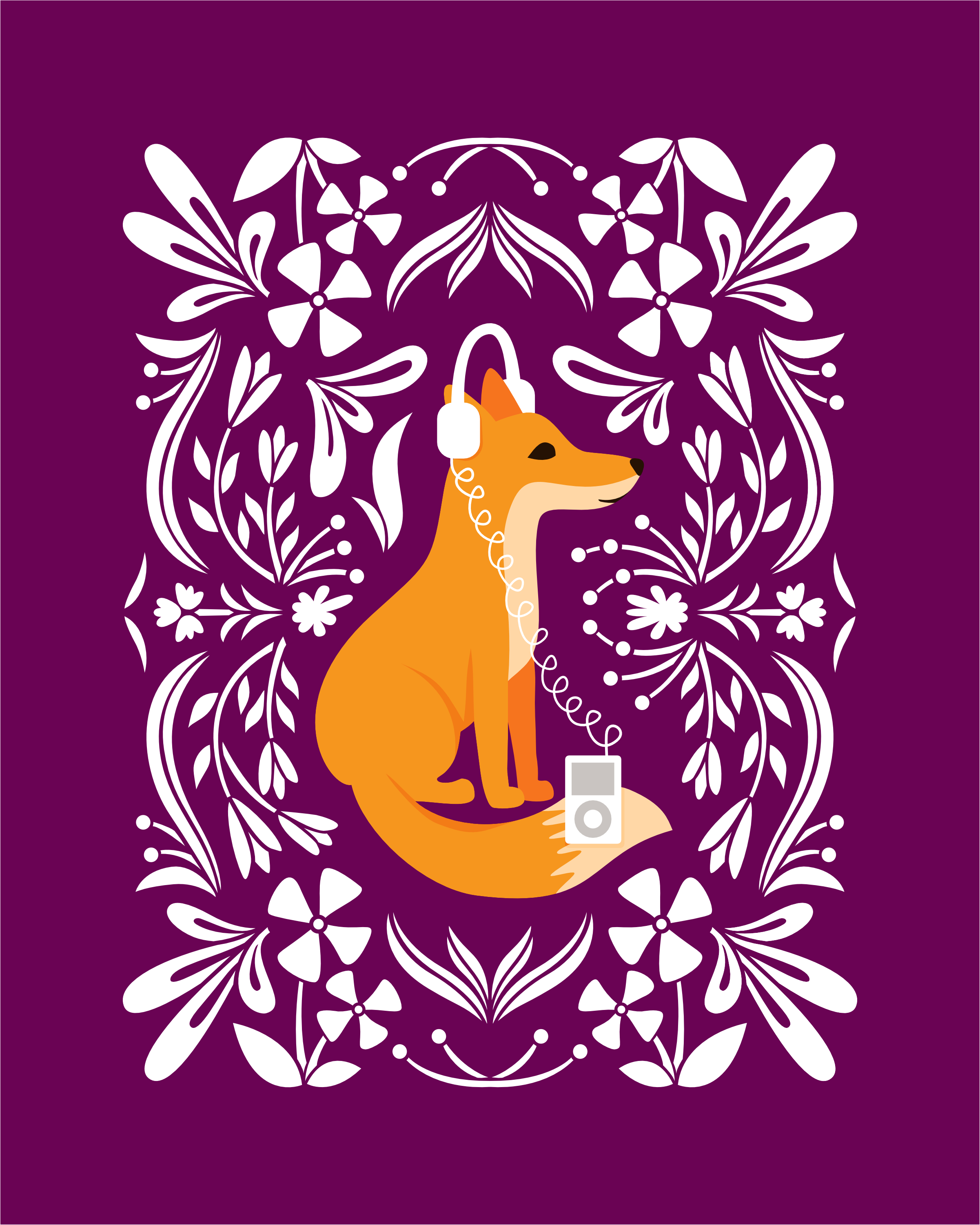 Fox floral music purple illustration